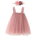 Vestidos rosas de tul de tirantes infantiles rebajados informales floreados con volantes 24 meses para bebé 