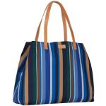 Gallo Women's Blue Beach Bag with Multicoloured Stripes and Leather Handles