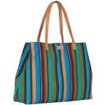 Gallo Women's Green Beach Bag with Multicoloured Stripes and Leather Handles