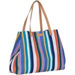 Gallo Women's White Beach Bag with Multicoloured Stripes and Leather Handles