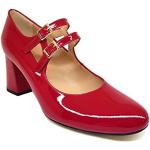 GENNIA VRADOX - Salones Zapatos Rojos de Piel para Mujer con Punta Redonda y Tacon Ancho 7 cm - Cierre Hebilla Elastico - Forro de Piel - Planta Acolchada - Moda Tacones Elegantes - Rojo 38 EU