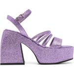 Zapatos morados de goma con plataforma rebajados con tacón cuadrado con purpurina talla 39 para mujer 