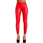 Pantalones rojos de cuero de cintura alta con cinturón talla S para mujer 