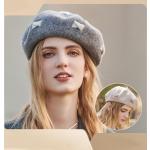 Gorros grises de lana de invierno de otoño talla 55 de carácter romántico con lazo para mujer 