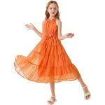 Vestidos diarios infantiles naranja de gasa de encaje con volantes 8 años para niña 