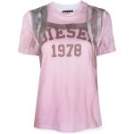 Camisetas rosas de algodón de manga corta rebajadas manga corta con cuello redondo con logo Diesel para mujer 