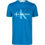 Camisetas estampada azules celeste de algodón rebajadas manga corta con cuello redondo con logo Calvin Klein Jeans talla S para hombre 