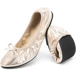 Greatonu Zapatos de Ballet Plegables para Mujer, cómodos, portátiles, de Viaje, para Baile, Fiesta, Color Gold, Talla EU 38