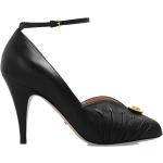 Sandalias negras de cuero de cuero rebajadas con hebilla de punta abierta con tacón más de 9cm con logo Gucci talla 36 para mujer 