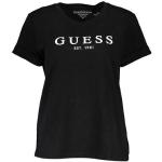 Camisetas negras de poliester de manga corta manga corta con cuello redondo con logo Guess talla XS para mujer 