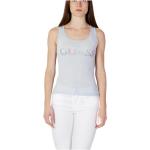 Camisetas azules de algodón de algodón  de primavera sin mangas con logo Guess talla M para mujer 