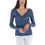 Camisas azules de viscosa de manga larga rebajadas manga larga con escote V Guess talla M para mujer 