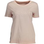 Camisetas rosas de algodón de manga corta rebajadas manga corta informales con logo Guess talla L para mujer 