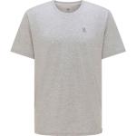 Camisetas deportivas orgánicas grises de algodón rebajadas manga corta con logo Haglöfs talla XL de materiales sostenibles para hombre 