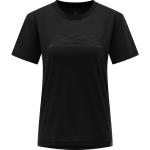 Camisetas deportivas orgánicas negras de algodón rebajadas manga corta con logo Haglöfs talla XS de materiales sostenibles para mujer 