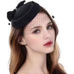 Sombreros negros de lana vintage con lunares con perlas para mujer 