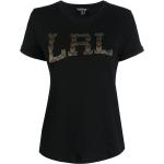 Camisetas negras de algodón de manga corta rebajadas manga corta con cuello redondo con logo Ralph Lauren Lauren para mujer 