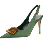 Zapatos verdes de goma de tacón con hebilla informales acolchados talla 35 para mujer 