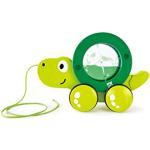 Hape Tito Pull Along , Wooden Turtle with Swirling Shell Pull Toddler Toy, Green