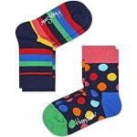 Happy Socks 2-pack Kinder Stripe Socken, Calcetines Unisex Niños, Bleu (Blue), 7-9 Años Paquete De 2