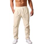 Pantalones beige de lino de lino de verano tallas grandes informales talla XXL para hombre 