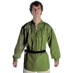 HEMAD Camisa de algodón Medieval para Hombres - Cuello Alto y Cordones Delanteros – L Verde