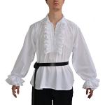 Camisas blancas de algodón de manga larga manga larga informales de encaje Hemad/Billy Held con volantes talla S para hombre 