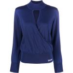 Jerséis azules de lana de punto manga larga con cuello alto de punto Elisabetta Franchi talla XL para mujer 