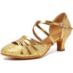 Zapatillas antideslizantes doradas de goma con tacón de 5 a 7cm Hipposeus con lentejuelas talla 35 para mujer 