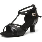HIPPOSEUS Zapatos de Baile Latino con Tira en T Negro para Mujer Zapatos de práctica de Baile de salón tacón 5cm,40 EU