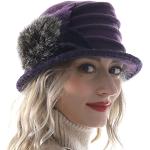 Sombreros Bombín lila de fieltro de invierno floreados talla M para mujer 