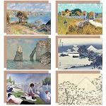 Hokusai Van Gogh Seurat Monet Renoir - Tarjetas de felicitación (6 unidades)