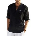Camisas negras de algodón de manga larga de verano manga larga informales talla L para hombre 