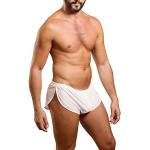 Hombres Extremo Malla Pantalones Cortos con Grande División Lados Ropa Interior Bóxers Bragas Slips Blanco L