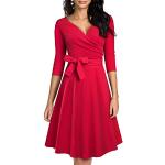 Vestidos rojos de cóctel tres cuartos con escote V lavable a mano vintage fruncido talla L para mujer 