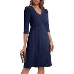 Vestidos azul marino de cóctel tres cuartos con escote V vintage fruncido talla L para mujer 