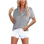 Camisas grises de satén de manga corta manga corta con escote V talla L para mujer 