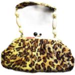 Bolsos negros de perlas de mano con estampados vintage leopardo para mujer 