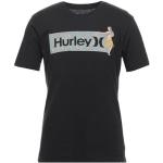 Camisetas negras de algodón de manga corta manga corta con cuello redondo con logo HURLEY talla L para hombre 