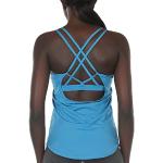icyzone 2 en 1 Camiseta de Tirantes para Mujer Cruzado-Cruzado Colores Lisos Strappy Chaleco Deportivo Fitness -M-Azul