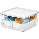 iDesign Caja organizadora de plástico reciclado, caja de almacenaje con tapa de la colección exclusiva de Rosanna Pansino, caja con compartimentos y asas, blanco y multicolor