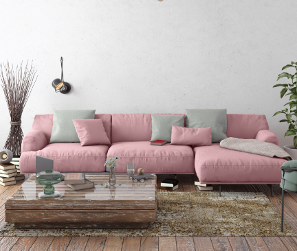Sofá chaise longue de color rosa claro