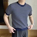 Camisetas marrones de manga corta tallas grandes manga corta con rayas talla 3XL para hombre 