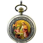 Infinite U La Virgen María y Jesucristo Números Romanos Acero Reloj de Bolsillo Mecánico