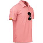 JACKETOWN Camisas Polo los Hombres Manga Corta Transpirable bádminton Polo Verano con Soporte Gafas Botón Frente Camisetas Hombres Casual Sport Camisa Regular Fit Golf Polo Shirt(Coral Rojo-3XL)