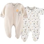 Jacky - Pijamas bebé Manga Larga con pies - 2 Ud. - 100% algodón/Certificado Oeko-Tex/Unisex/Beige - Blanco con Ositos (62-68)
