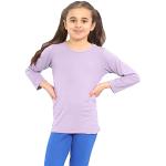 janisramone® Camiseta básica de manga larga elástica con cuello redondo para niños y niñas, Lila, 9-10 Años