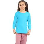 Janisramone - Camiseta básica infantil elástica en color liso, de manga larga y cuello redondo Negro turquesa 9-10 Años