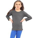 Janisramone - Camiseta básica infantil elástica en color liso, de manga larga y cuello redondo Negro gris oscuro 7-8 Años