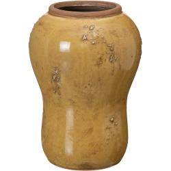 Jarrón envejecido de cerámica mostaza de Ø 17x25 cm
